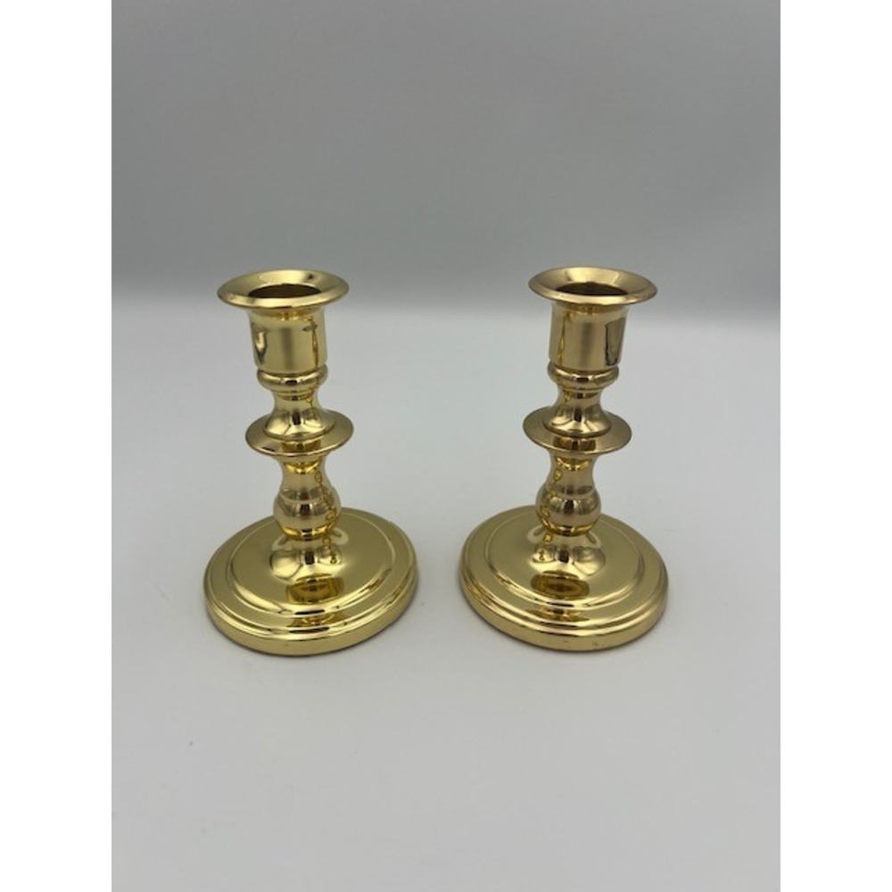 Baldwin Polished Brass Candlestick Holders Set of 2 Forged in America 5 in